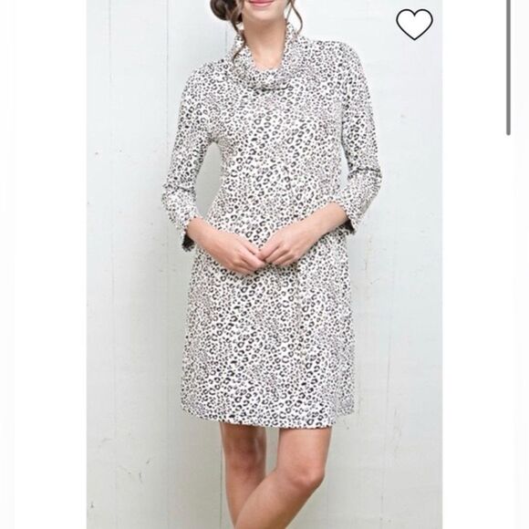 Tyler Böe Knit Dress Size Large Leopard Print 3/4 Sleeve Pleat Pockets - Picture 1 of 10